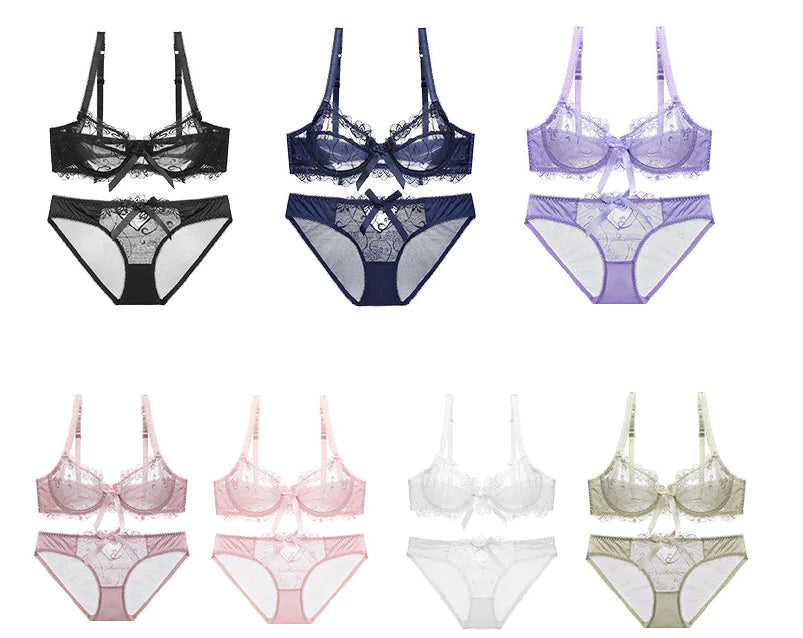 Ultra-Thin Plus Size Lace Bra and Underwear Set - Lingerie