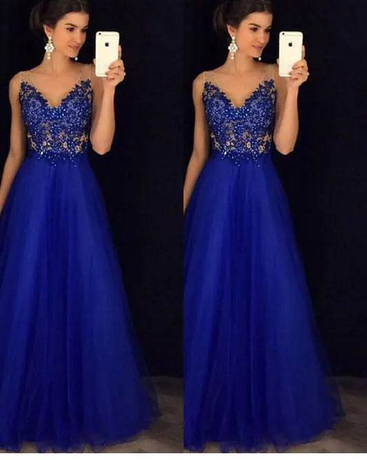 Elegant Long Dress - Blue Wedding Gown - 888