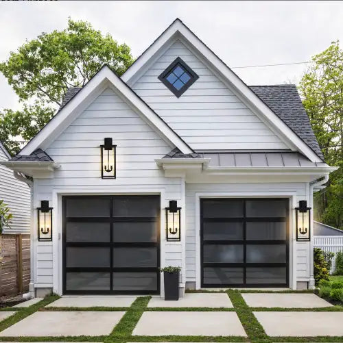 26H 1ps Modern Outdoor Wall Lanterns With Black Metal Frame And Clear Glass, 4 E12 Bulb Socket, Weatherproof Wall Sconces For Porch, Garden, Patio No Bulbs