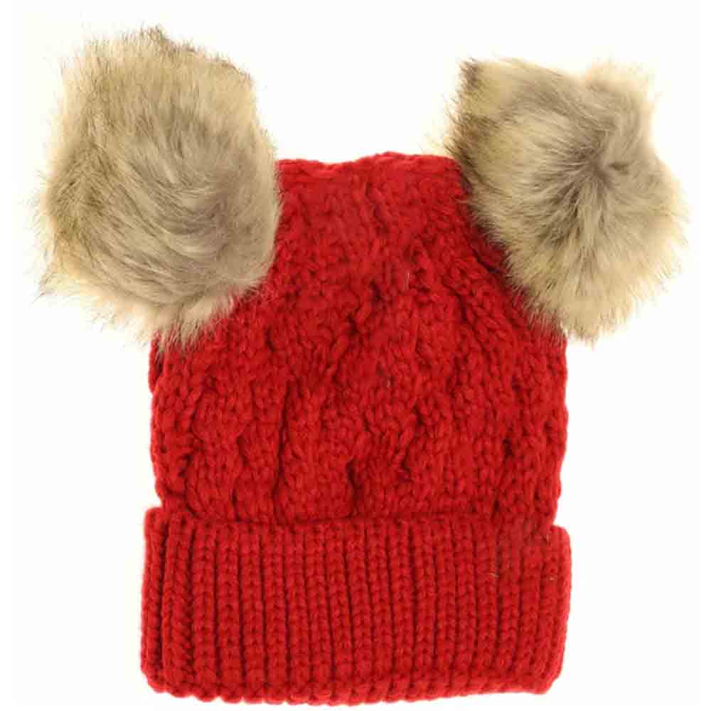 KIDS Cable Knit Double Matching Pom C.C Beanie