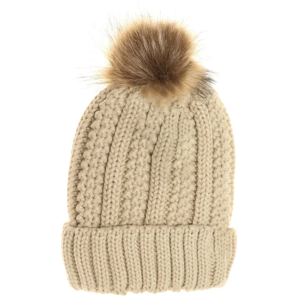 Kids Fuzzy Lined Fur Pom C.C Beanie