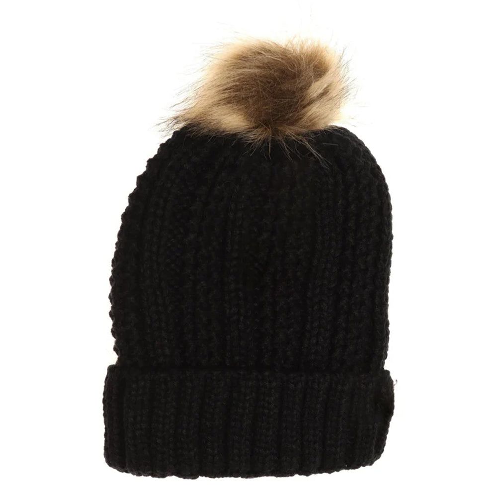 Kids Fuzzy Lined Fur Pom C.C Beanie