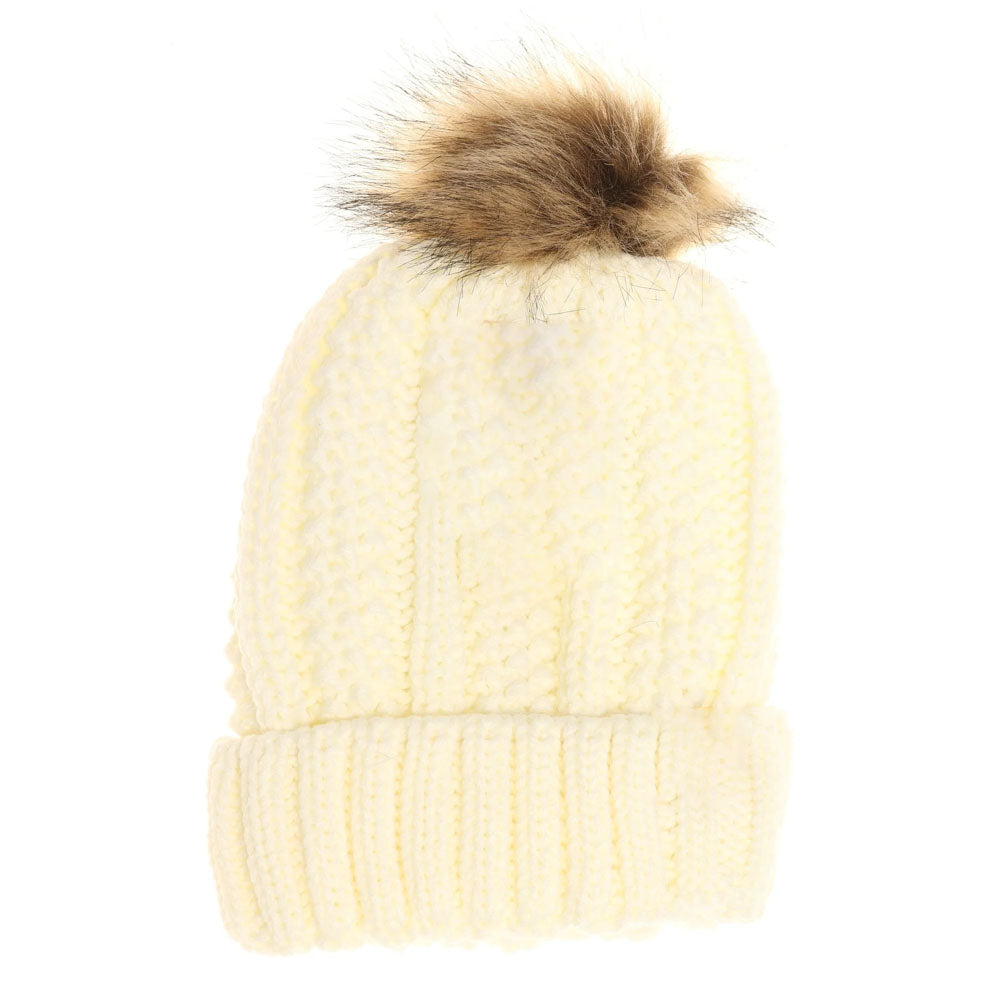 Kids Fuzzy Lined Fur Pom C.C Beanie
