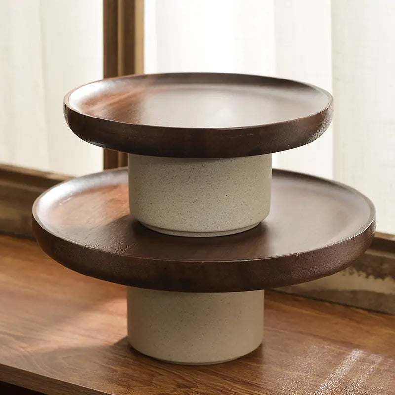 Vintage Japanese Wood Cake Stand for Home Display