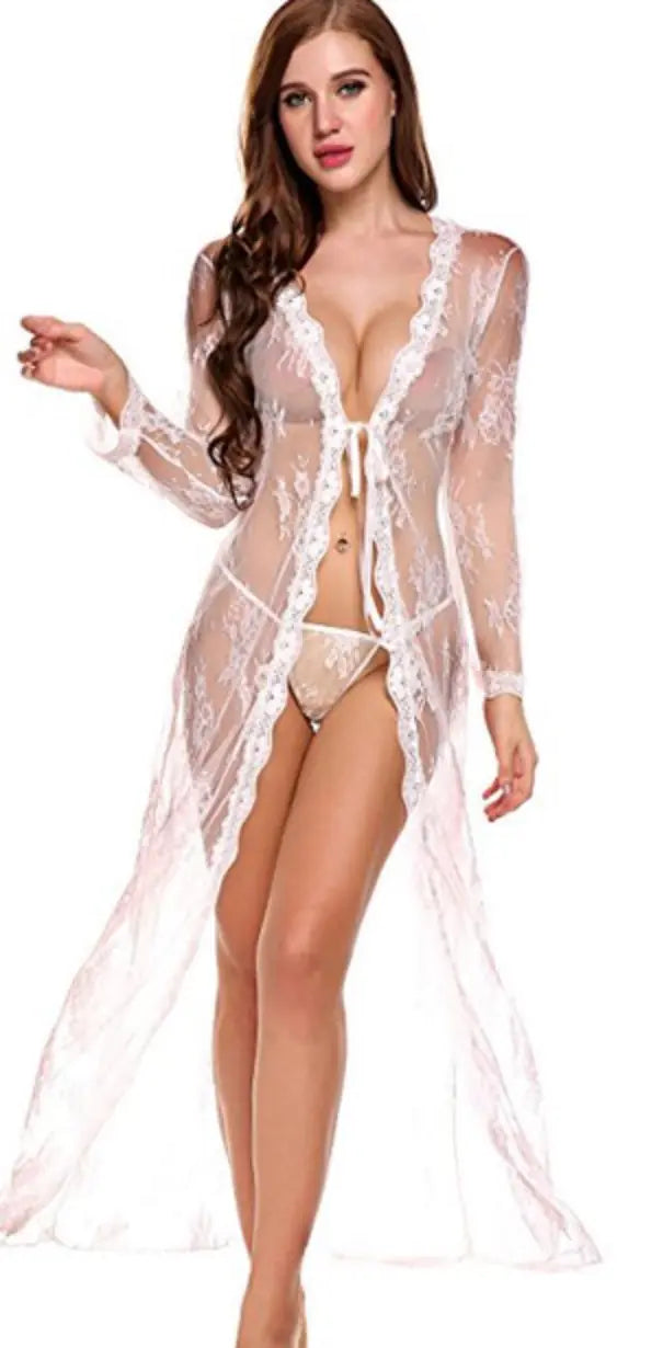 Lace Robe and Long Dress Plus Size Lingerie Set