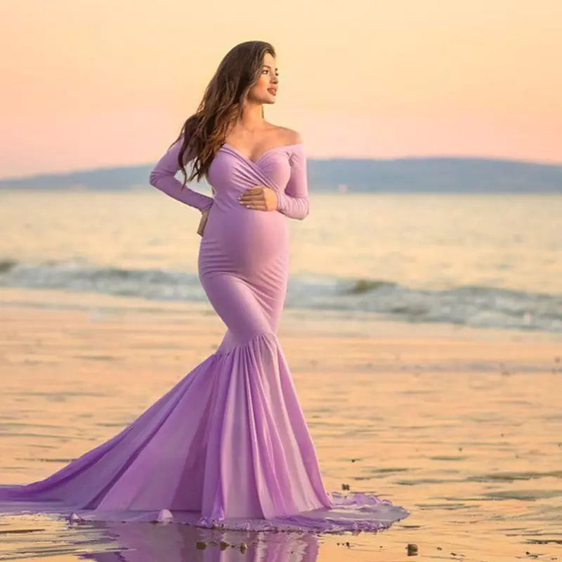 2019 Long Sleeve V-Neck Maternity Photography Gown - 888