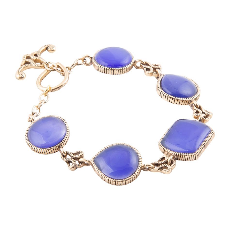 Lace Blue Agate Link Golden Bracelet