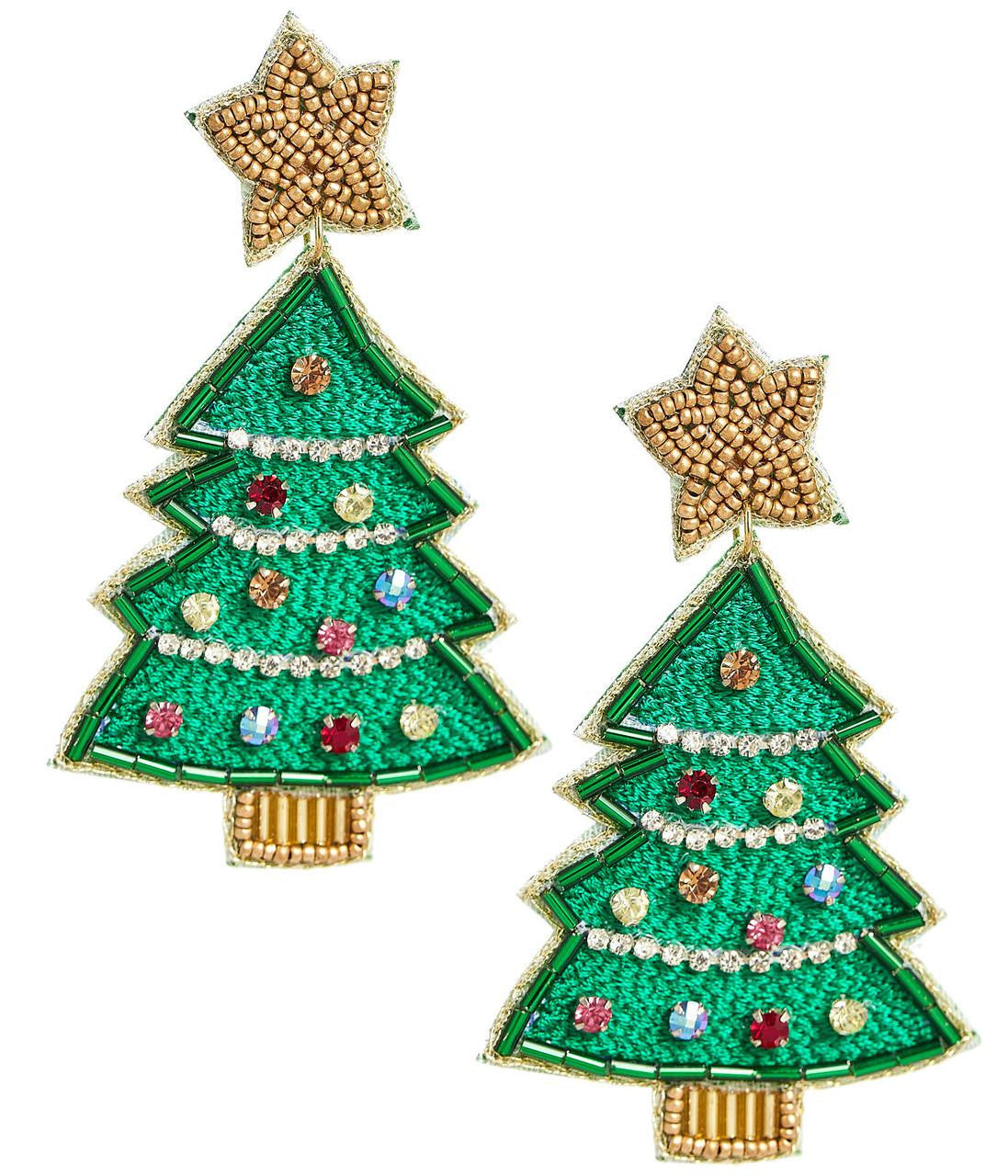 Christmas Tree Beaded Earring  - Gold Star Top