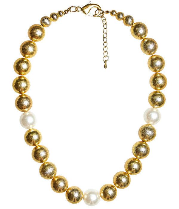 Diana Necklace - 16mm Gold Beads with Freshwater Pearls