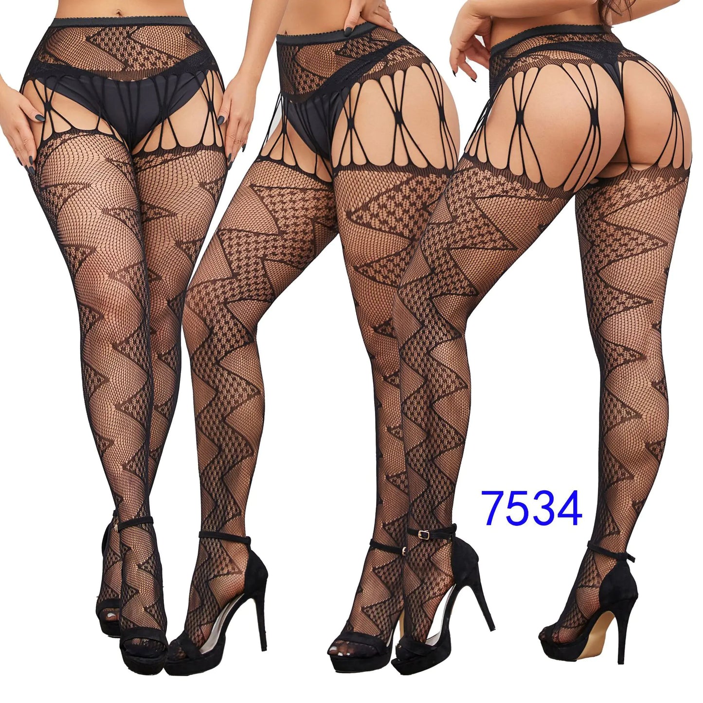 Factory Stock Women's Fishnet Stockings with Floral Design - Lingerie