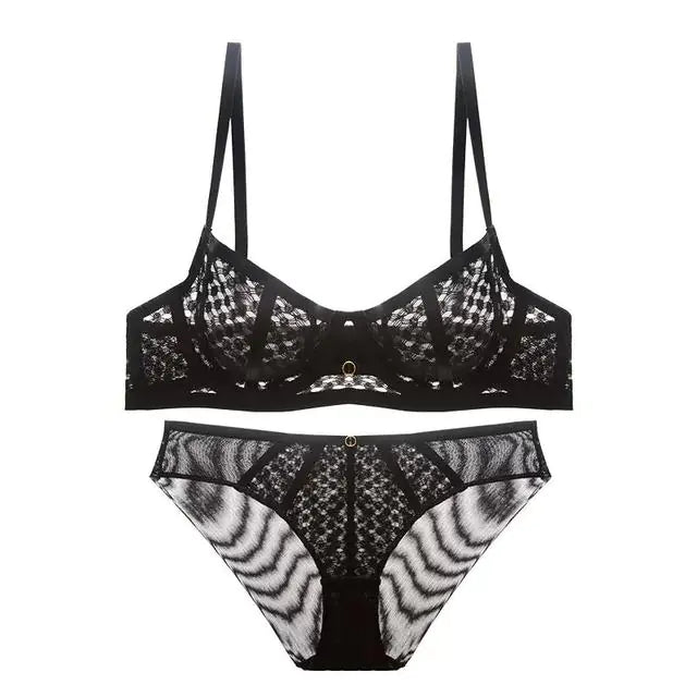 Ultra-Thin Contrast Color Lace Bra Set for Summer - Lingerie