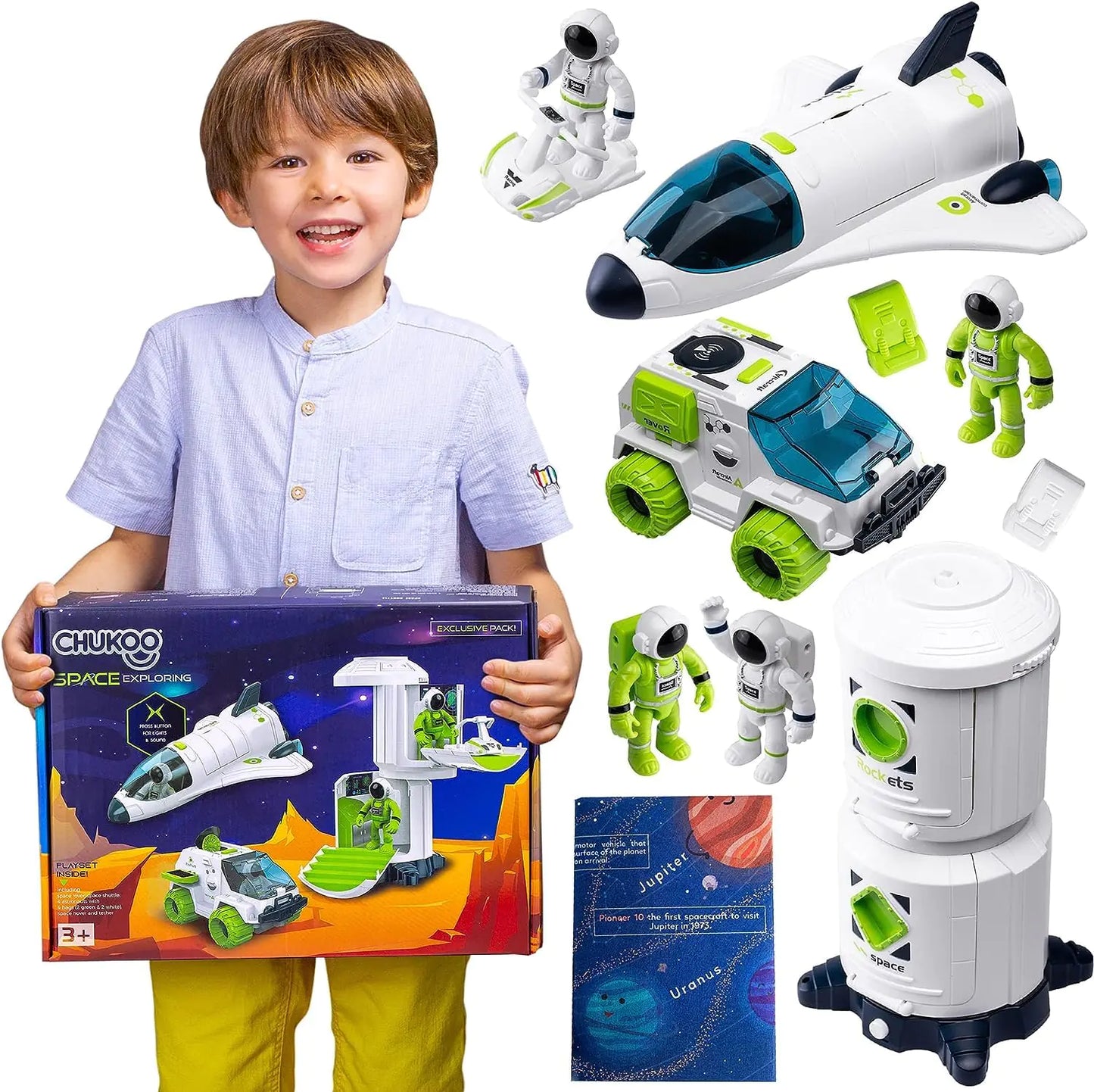 CHUKOO Space Toys for Kids 3 4 5 6 7 8 Space Shuttle with Rocket Ship Toys 4 Astronaut Toys Space Station Space Rover Outer Space Toys for Boys 5-8 Spaceship Toy Rocketship Solar System Playset - US seller