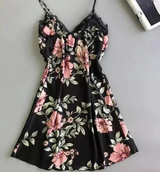 Sexy Women's Floral Ice Silk Sleepwear Nightgown - Lingerie