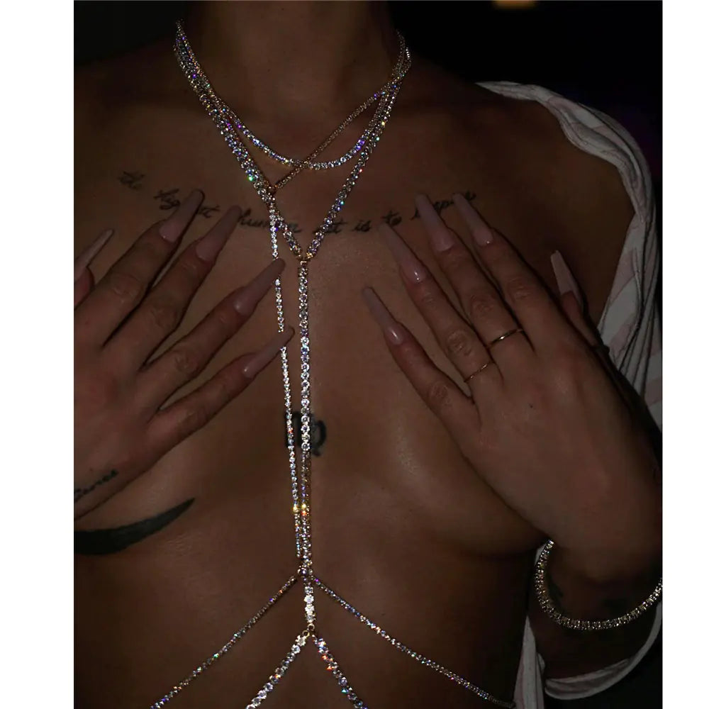 Fashionable Rhinestone Bikini Body Chain Necklace - Lingerie