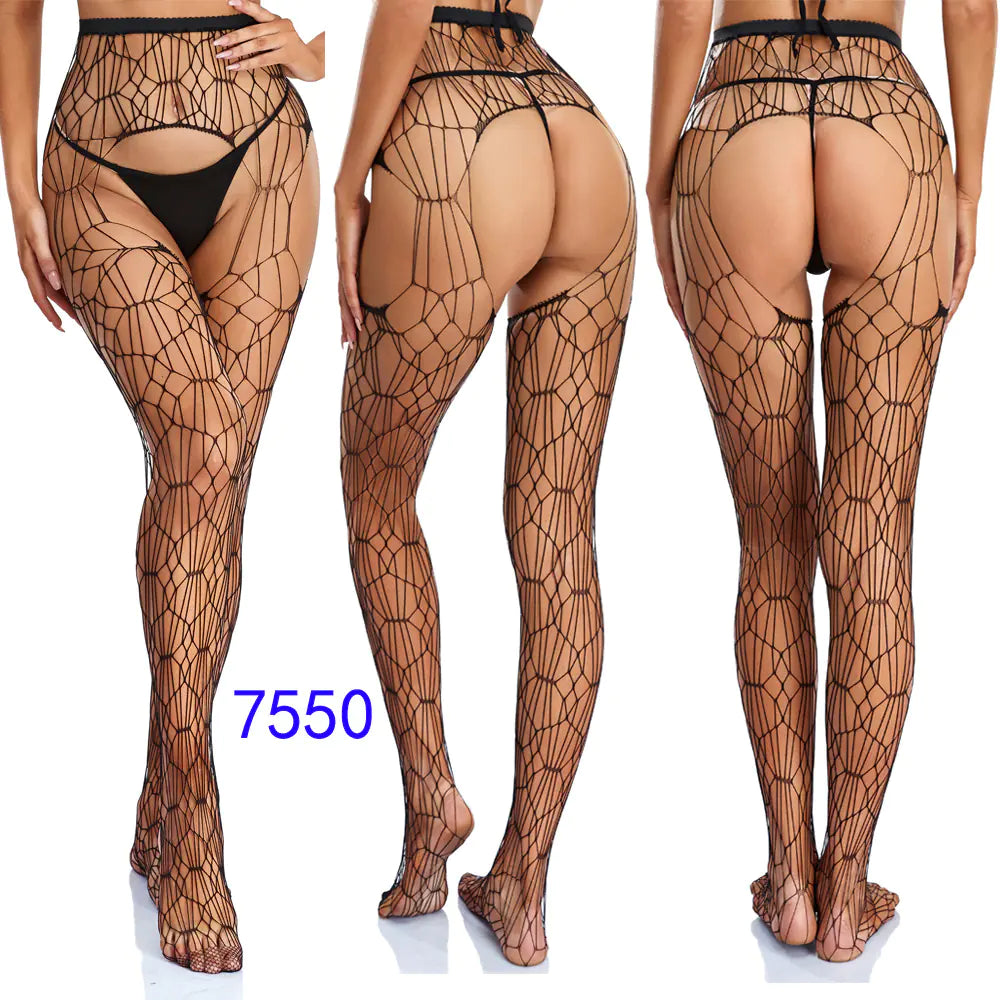 Factory Stock Women's Fishnet Stockings with Floral Design - Lingerie