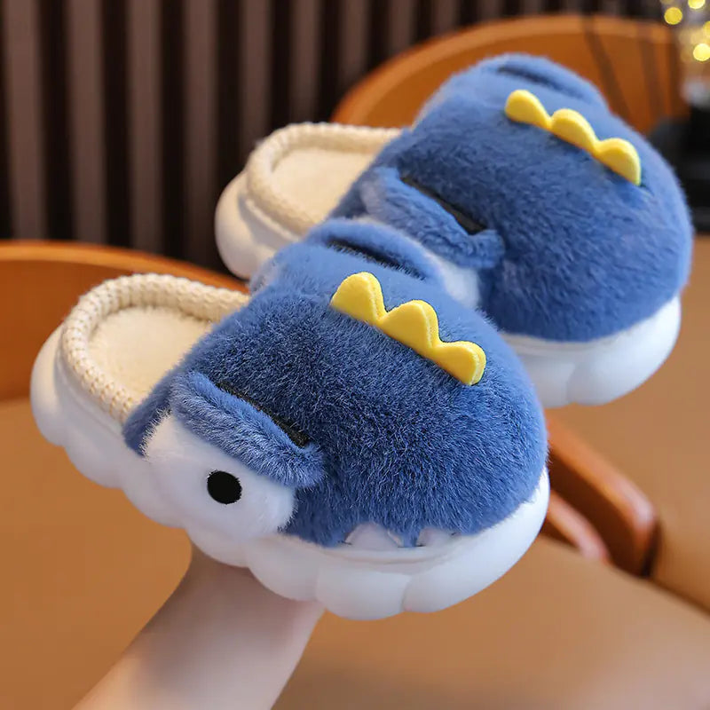 Boys' Dinosaur Cotton Slippers with Warm Velvet Lining- 888