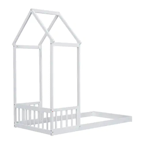 Twin House-shaped Roof Headboard Floor Bed,,without Slats,White