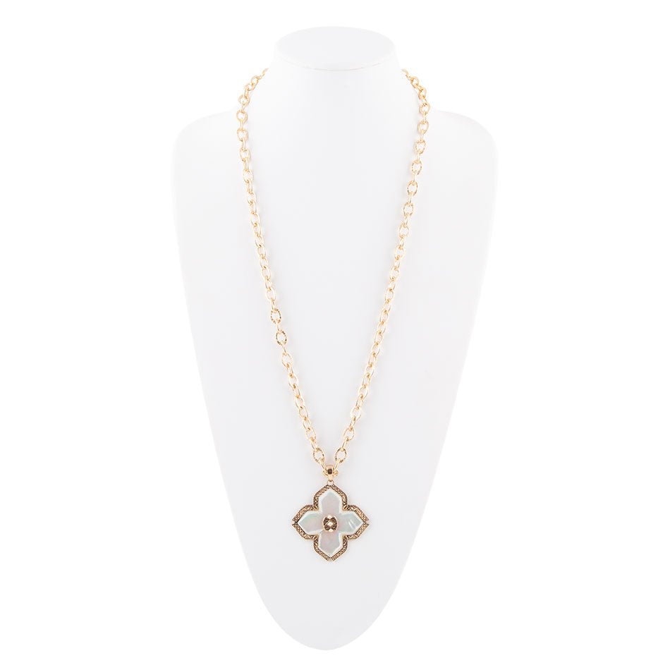 Maltese Cross White Mother of Pearl Golden Chain Pendant Necklace