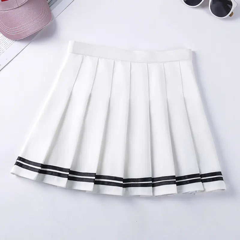 Navy Style Half-Length Striped Elastic Waist Skirt - 888