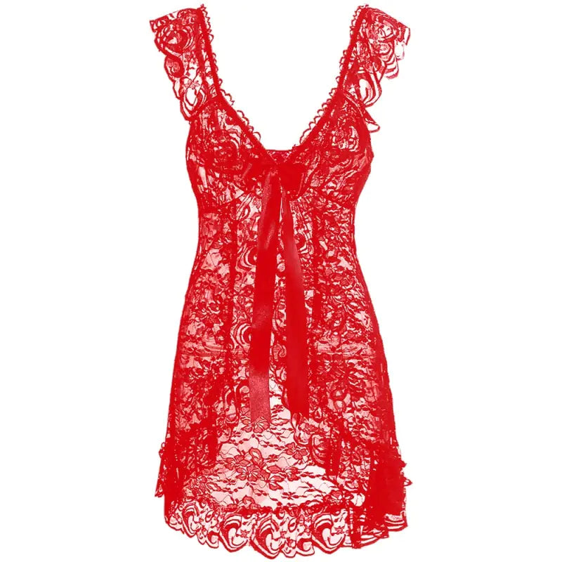 Plus Size Lace Lingerie Set with Sheer Nightgown