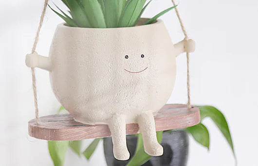 Cute Succulent Pot with Swing Design and Smiley Face