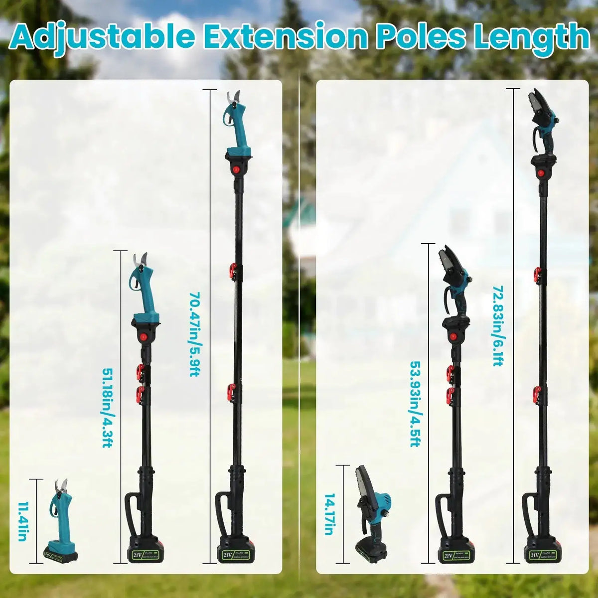 4-in-1 Pole Pruning Shears, Electric Pruning Shears & Pole Saws For Tree Trimming With 7 Adjustable Head Angles,Cordless Pole Shears And Battery Pole Saw With 2Pcs 3000mAh Rechargeable Batteries