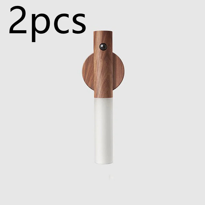 Magnetic Wood PIR Motion Sensor LED Night Light – USB Rechargeable Wireless Cabinet & Corridor Lamp