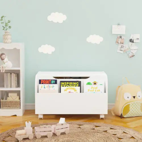 White Wooden Toy Box With 4 Universal Wheels