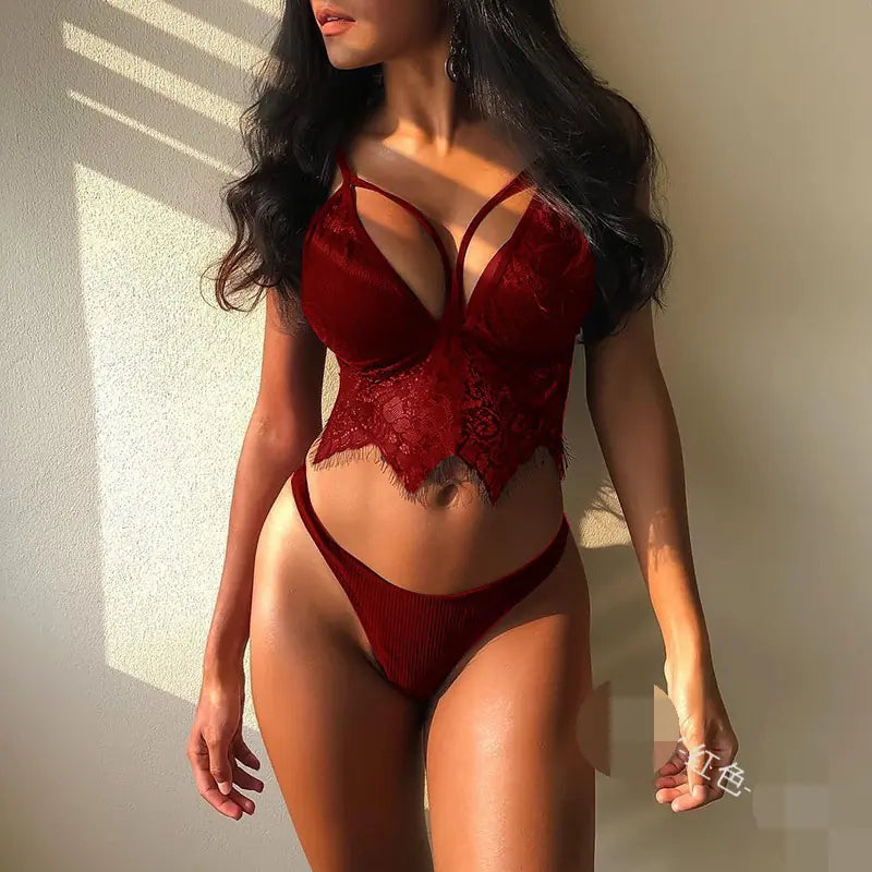 2021 Women's Temptation Lace Three-Piece Lingerie Set
