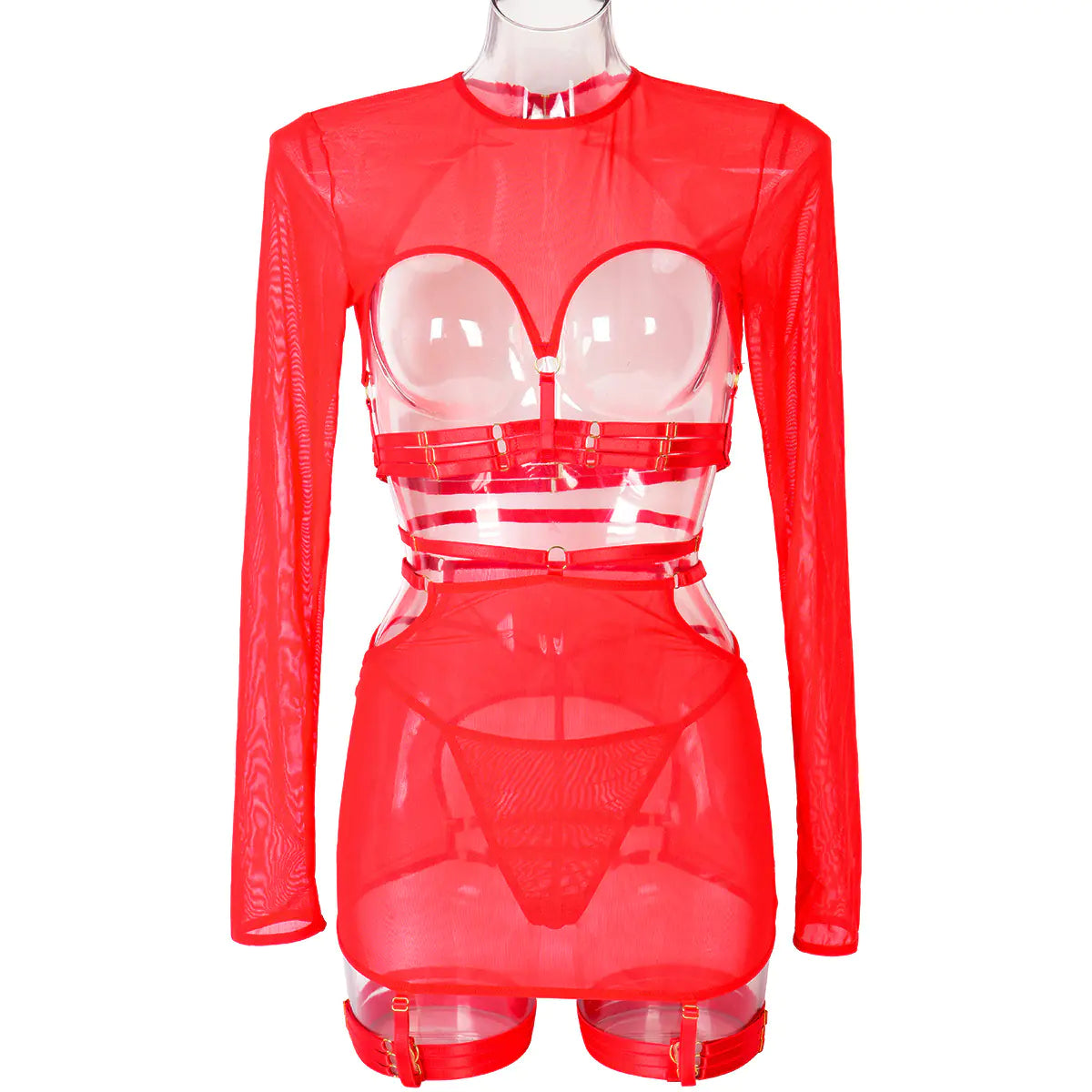 5-Piece Sexy Lingerie Set with Lace and Long Sleeves