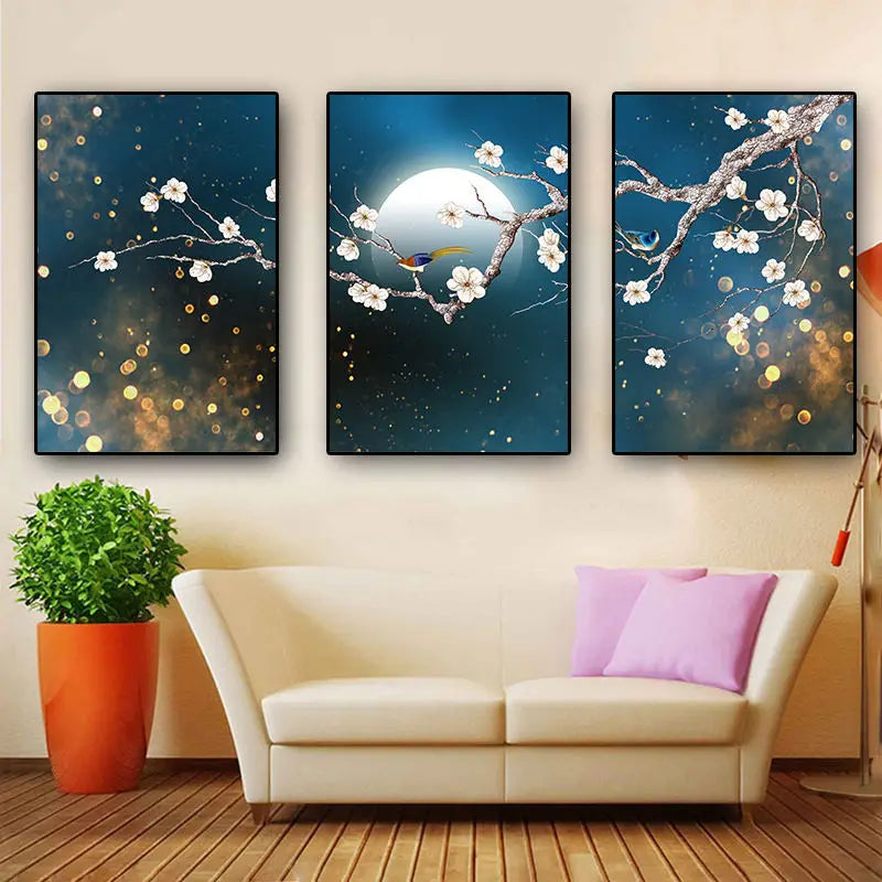 3-Piece Plum Blossom Canvas Art Set for Home Decor