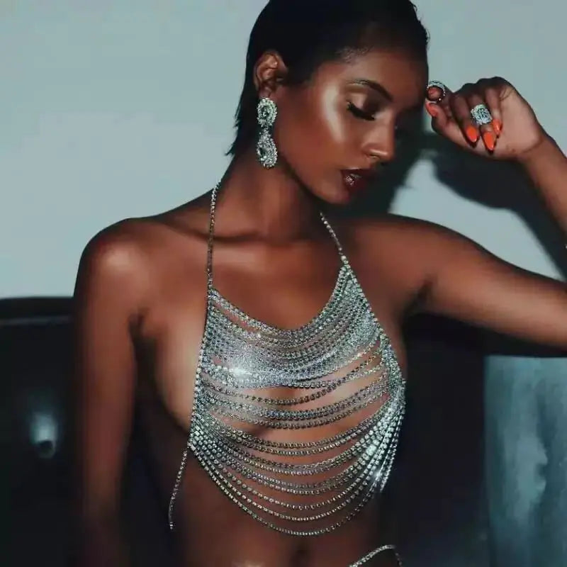 Exaggerated Rhinestone Body Chain for Nightclubs - Lingerie
