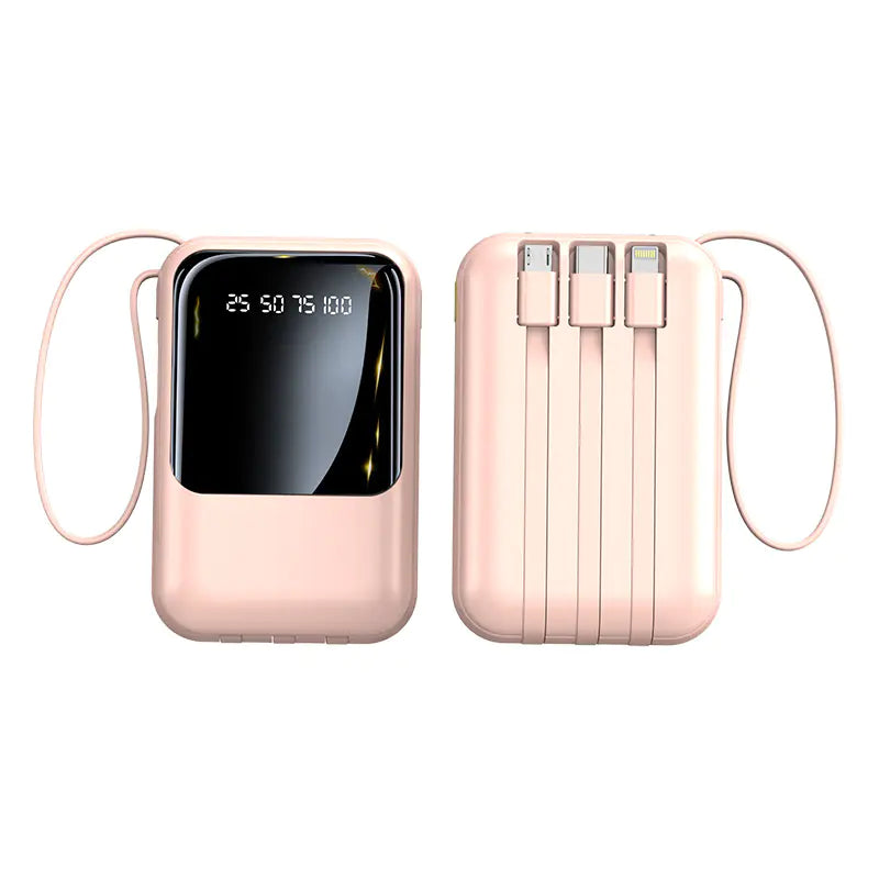 Mini 20000mAh Power Bank with Built-in Cable, Cute Design