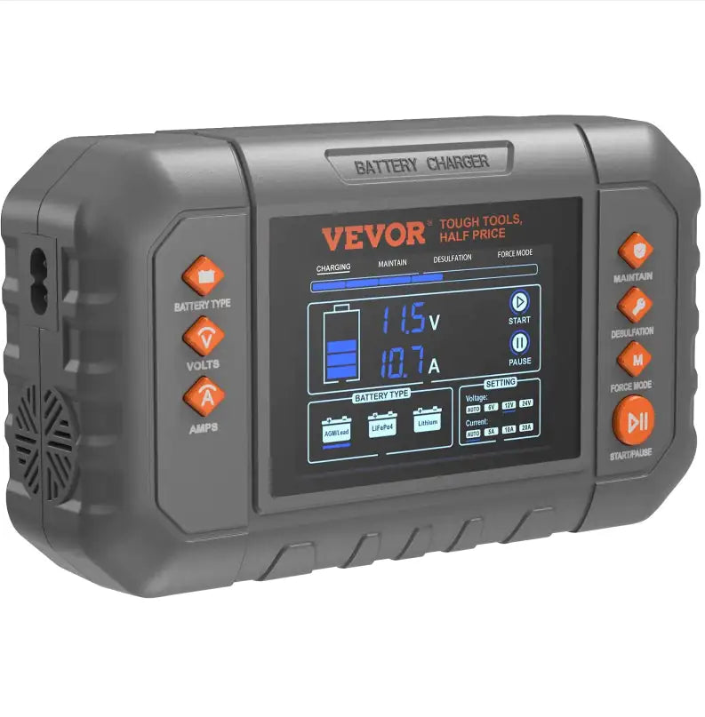 VEVOR Smart Battery Charger, 20-Amp, Lithium LiFePO4 Lead-Acid AGM Gel  SLA Car Battery Charger With LCD Display, Trickle Charger Maintainer Desulfator For Boat Motorcycle Lawn Mower Deep Cycle
