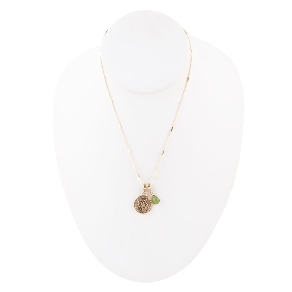 Pisces - Zodiac Green Jade Golden Charm Necklace