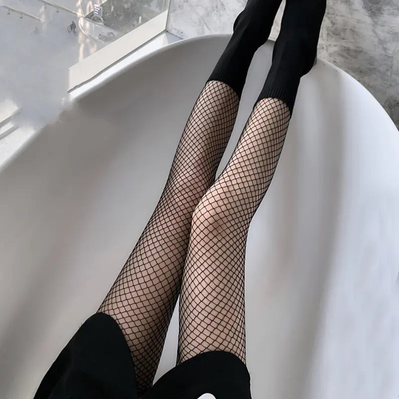 Japanese White Lace Bow Fishnet Stockings Set - Lingerie