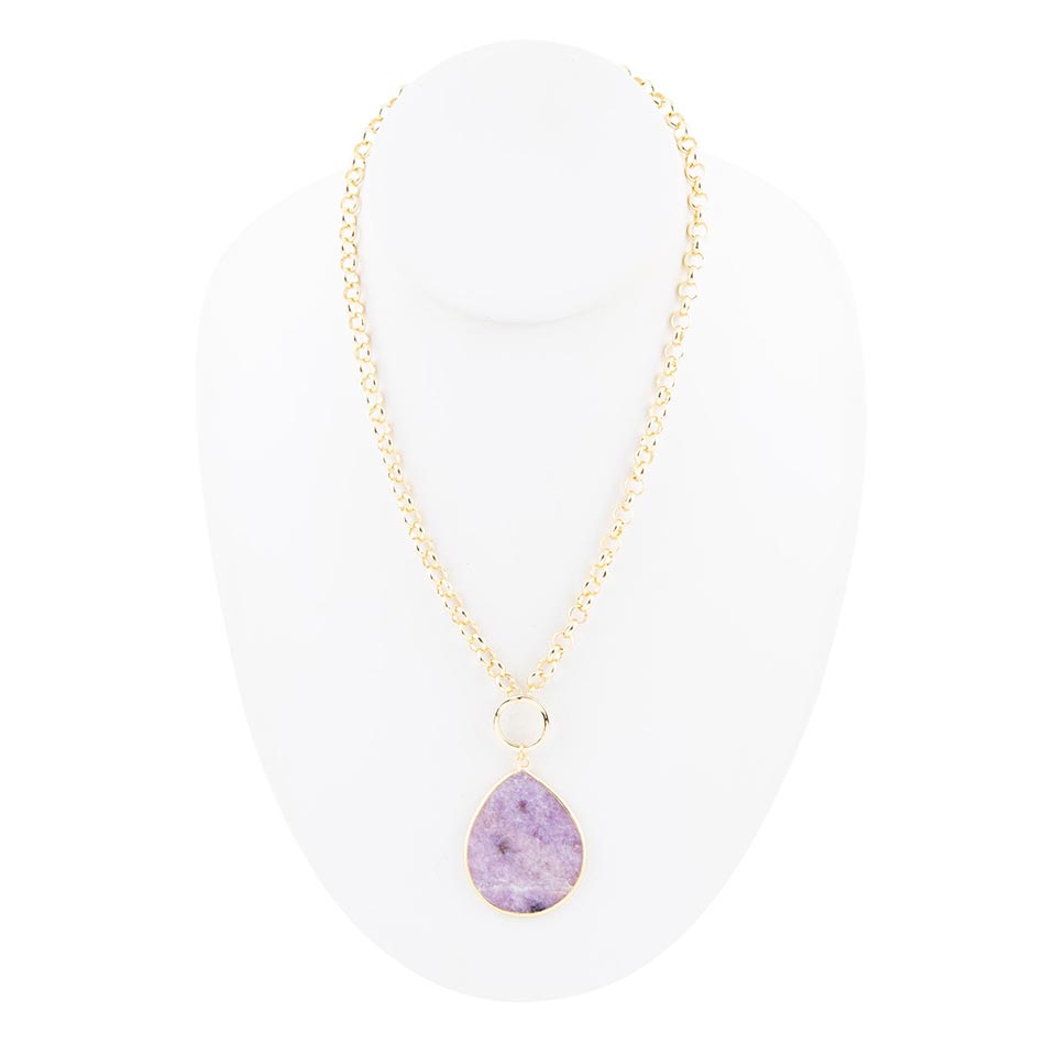 Purple Amethyst Teardrop Golden Chain Necklace