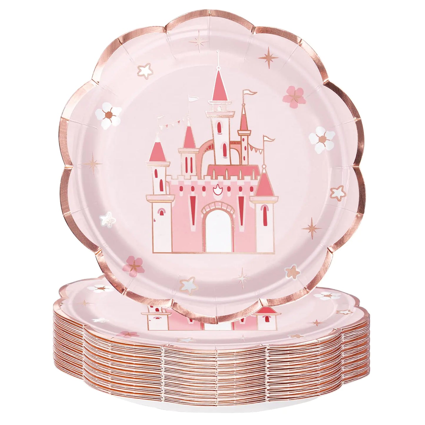 WRAPAHOLIC 25Pcs Castle Paper Plates - 9 Inch Pink Princess Castle Disposable Plates Decorative Dinner Plates for Party Tableware Supplies Table Decor - US seller