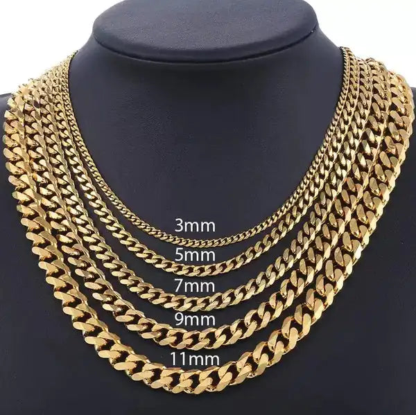 Stainless Steel Gold Silver Chain Cuban Curb Womens Mens Necklace