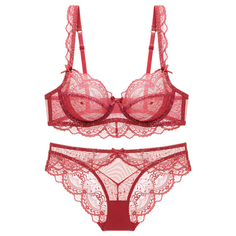 Women's Ultra-Thin Lace Bra Set for Large Breasts - Lingerie