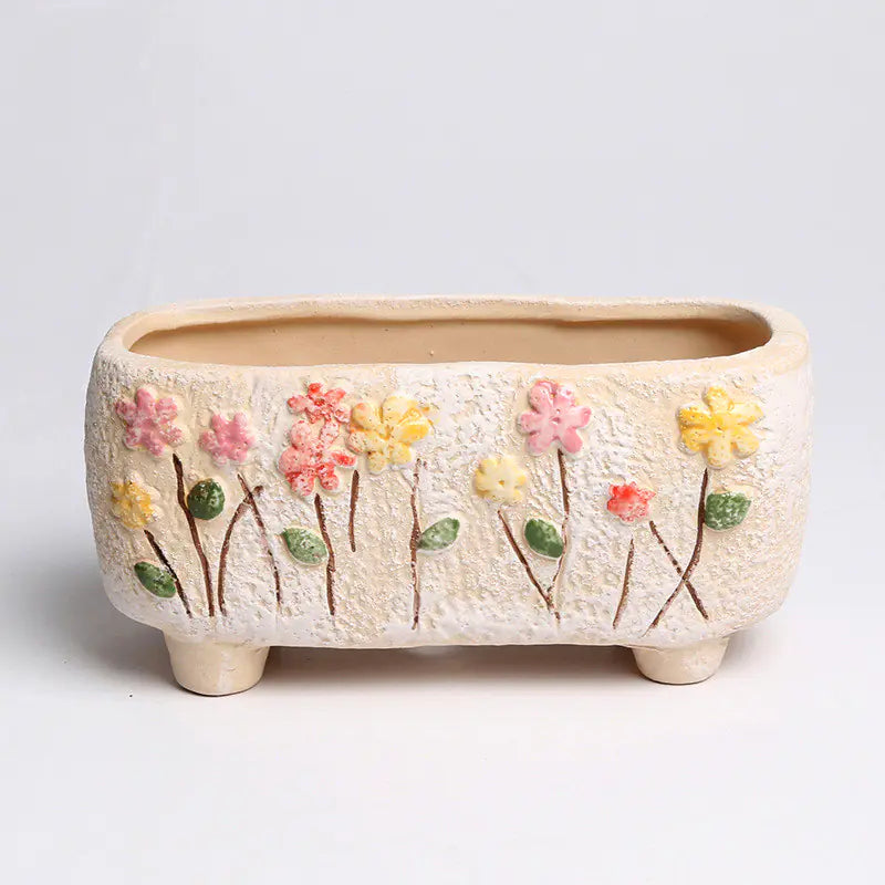 Burnt Hand-painted Ceramic Flower Pots for Succulents