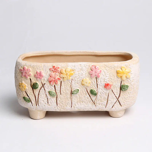 Burnt Hand-painted Ceramic Flower Pots for Succulents