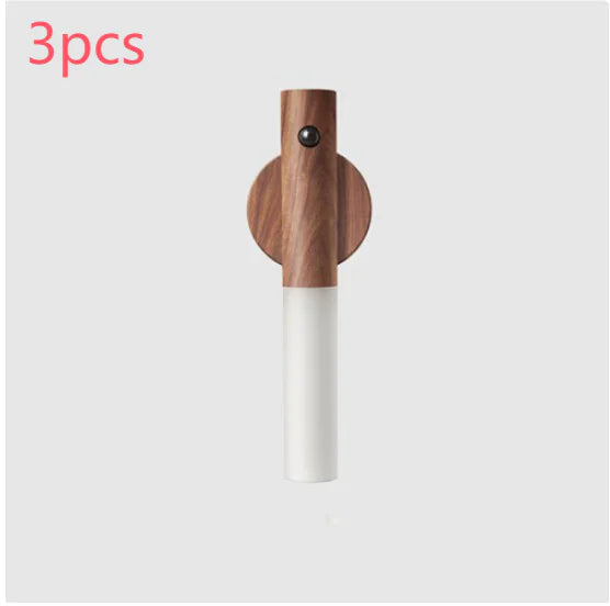 Magnetic Wood PIR Motion Sensor LED Night Light – USB Rechargeable Wireless Cabinet & Corridor Lamp