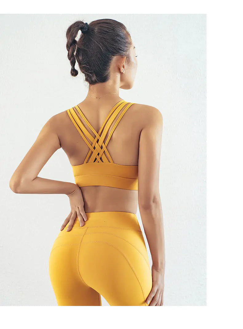 New Yoga Top with Cross Back and Sports Bra Design - Lingerie