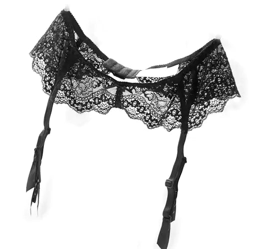Lace Sheer Bra and Garter Belt Set for Women (3 Pieces) - Lingerie