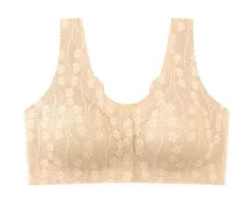 Plus Size Lace Trim Wireless Bra for Older Women - Lingerie