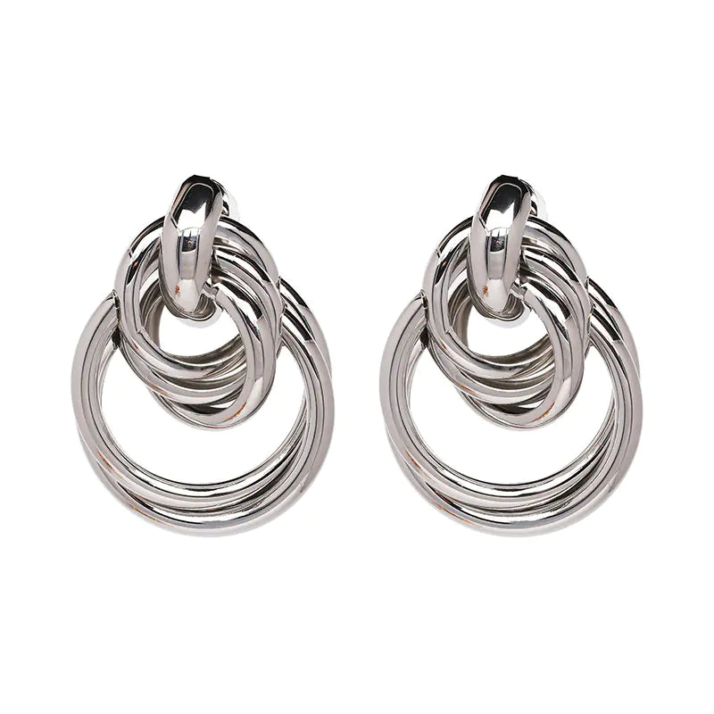 Metal Beaded Round Earrings, Minimalist Style