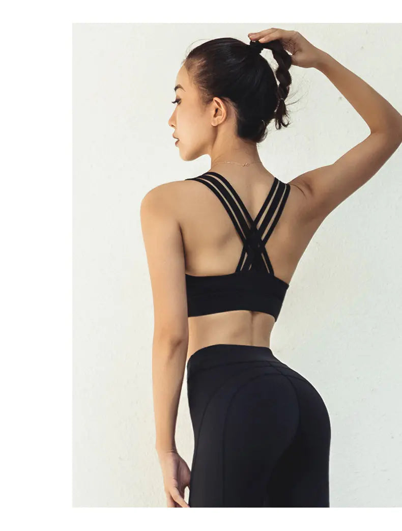 New Yoga Top with Cross Back and Sports Bra Design - Lingerie