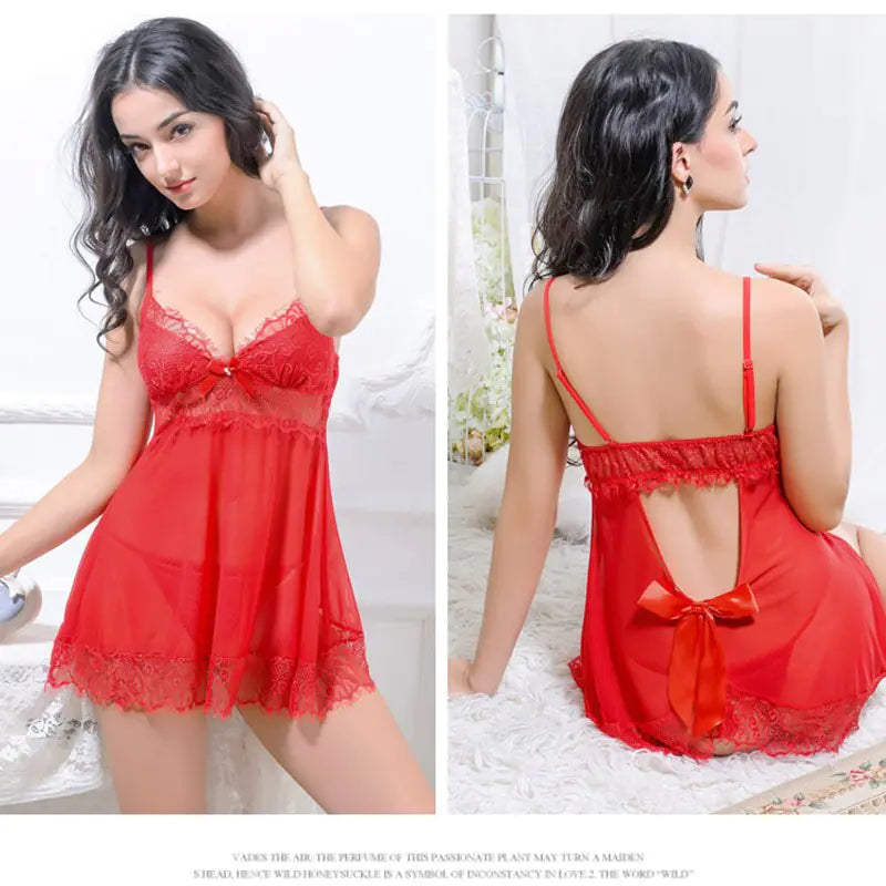Lace and Mesh Women's Lingerie and Sleepwear Set