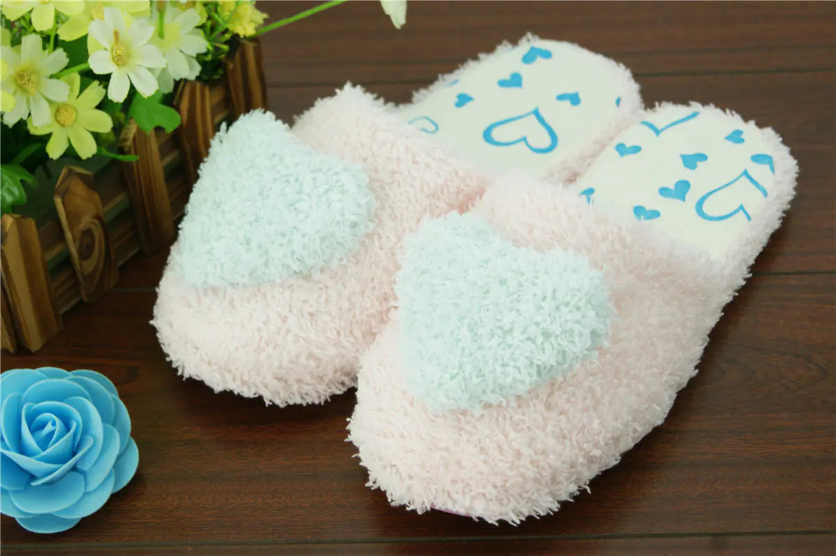 Soft Non-Slip Women's Cotton Slippers with Heart Design- 888